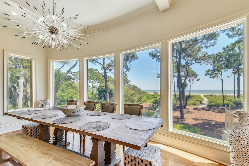 Beach Properties Hilton Head rental kitchen table view looking out onto the water